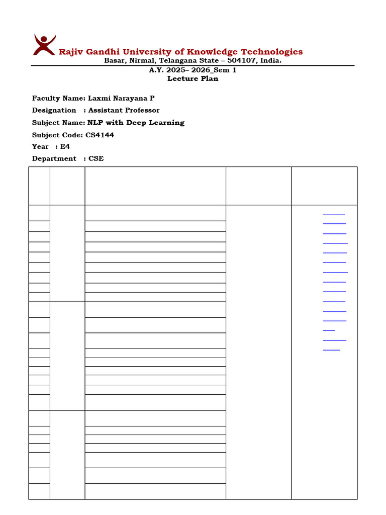NLP with Deep Learning Lecture Plan | PDF | Applied Mathematics | Cognition