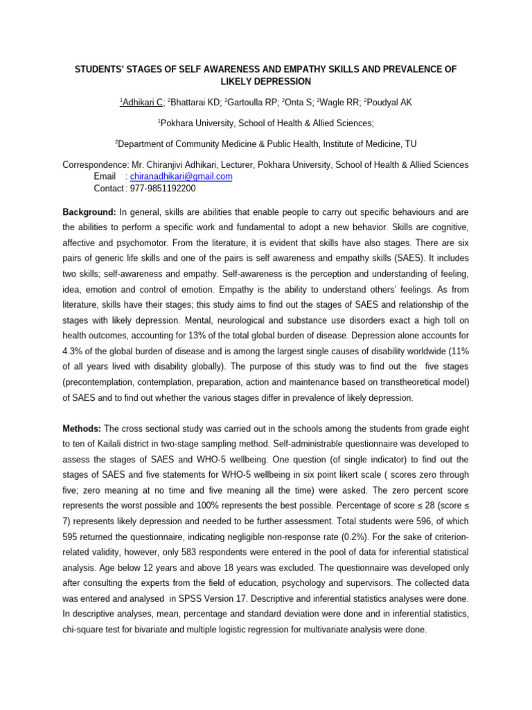 FinalAbstract4HPCNepal 2013 | PDF | Empathy | Self Awareness