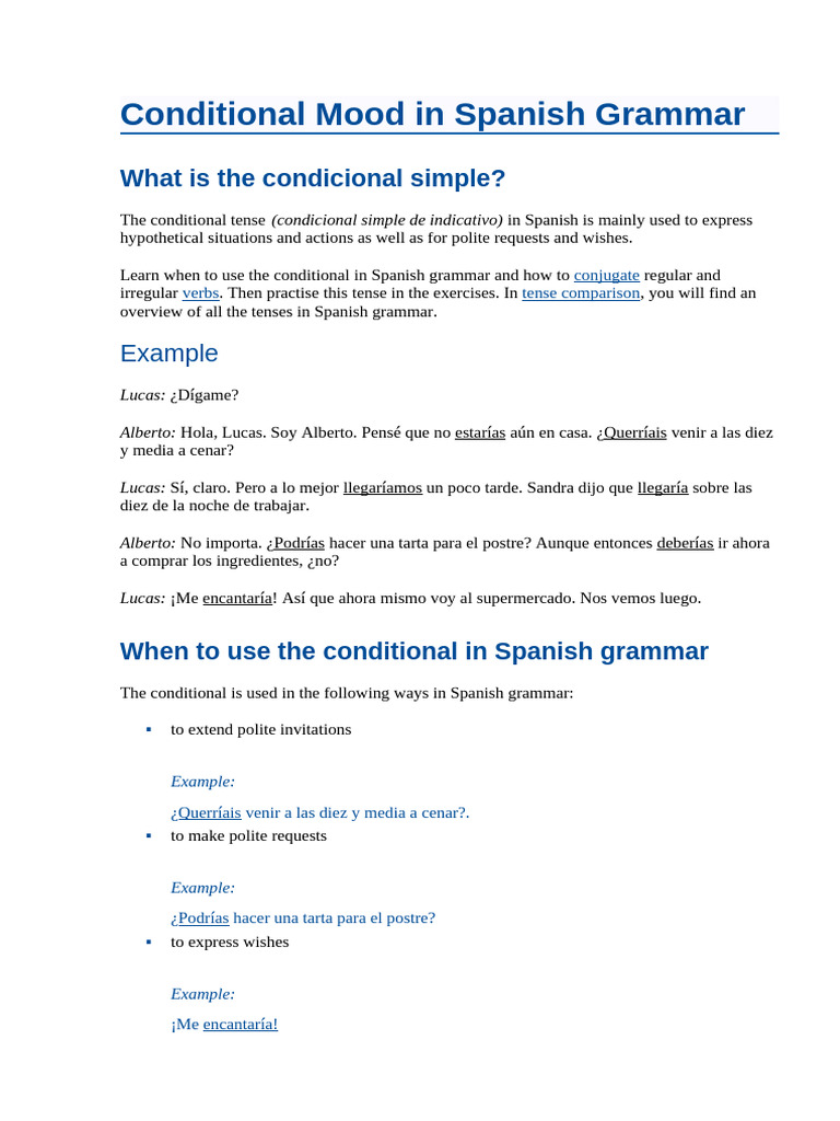 Conditional Mood in Spanish Grammar | PDF