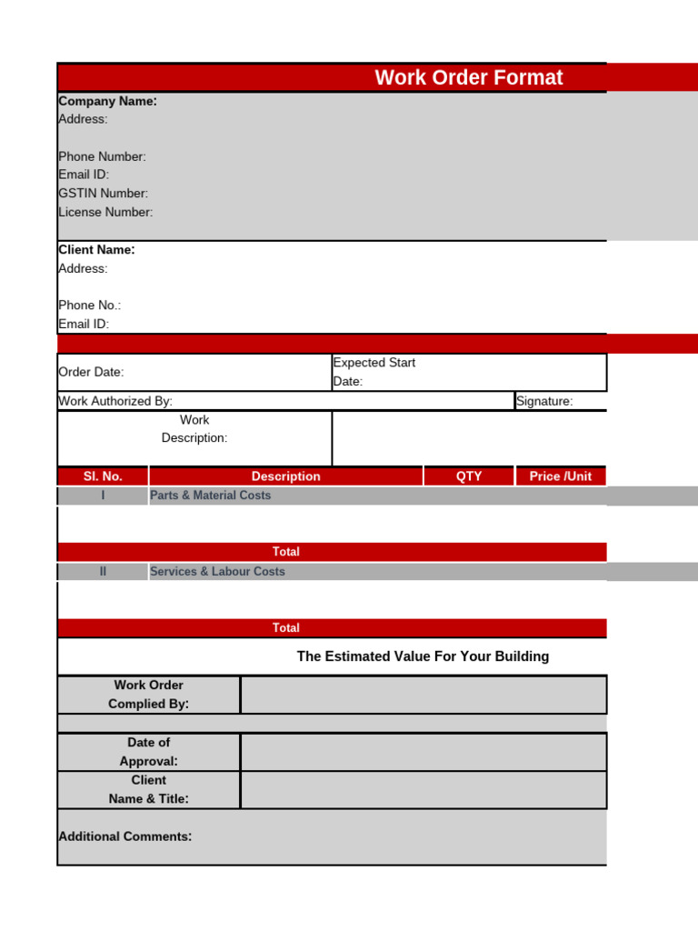 Work Order Template for Construction Projects | PDF