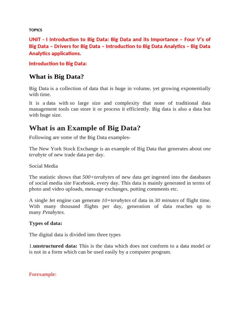 BDA UNIT 1 | PDF | Apache Hadoop | Big Data