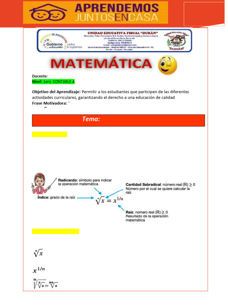 Clase Virtual 1ero Cont A Dic 12-16 2do Q | PDF | Raíz cuadrada ...