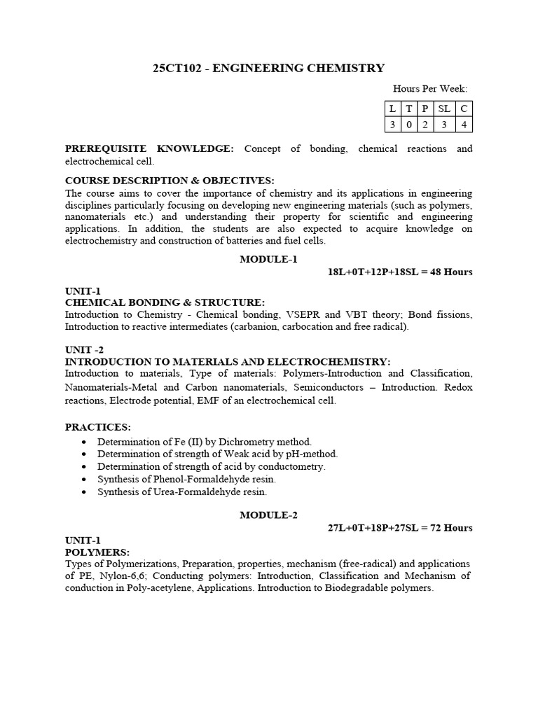 Engineering Chemistry Course Overview | PDF | Electrochemistry | Chemistry