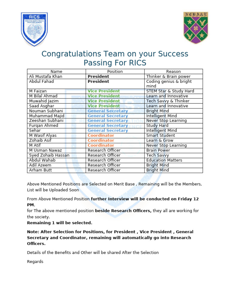 Congratulations Team On Your Success Passing For RICS | PDF