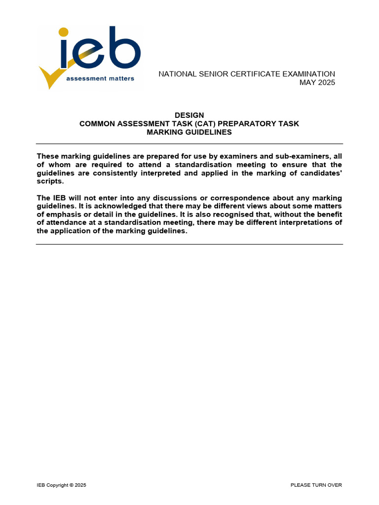 NSC Design P4 CAT Preparatory Task MARKING GUIDELINES 2025 | PDF