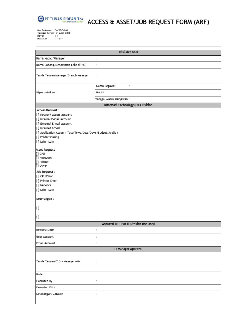 Access and Asset Request Form | PDF