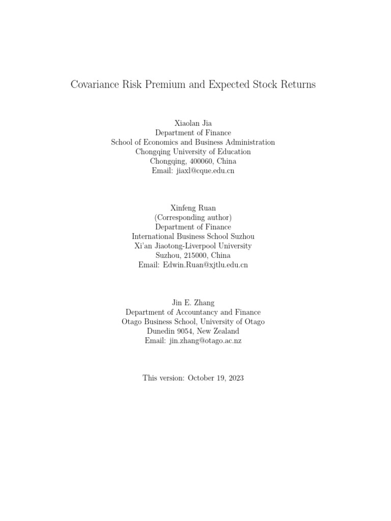 Covariance Risk Premium and Expected Stock Returns | PDF | Moneyness ...