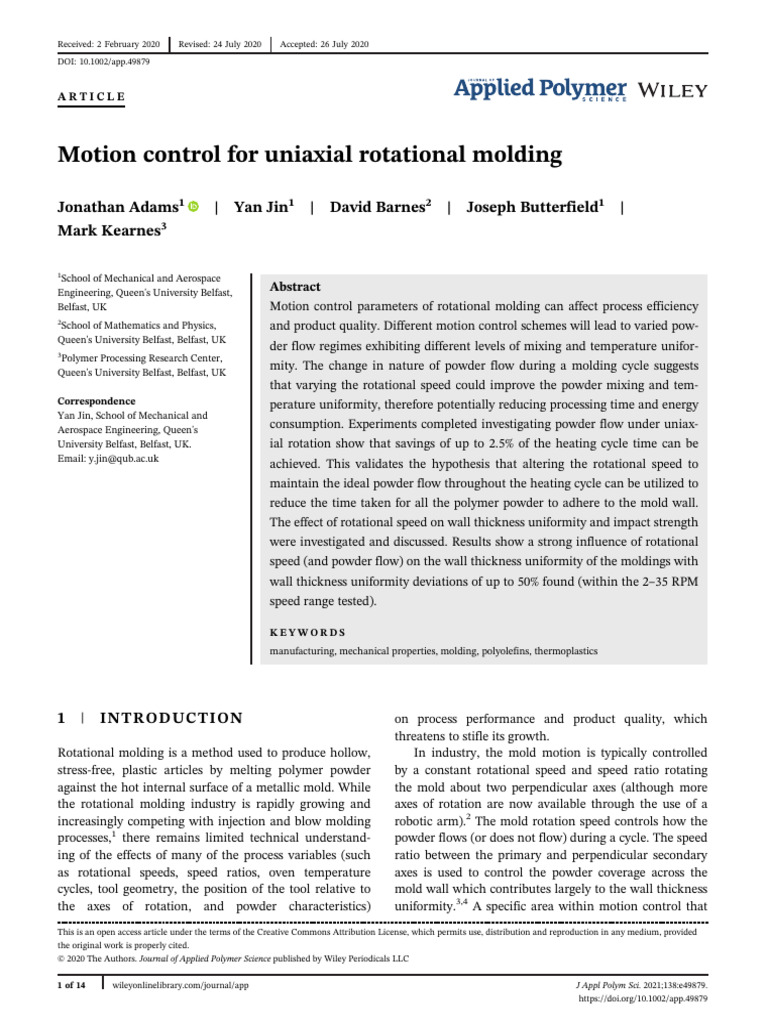 Uniaxial Rotational Molding Motion Control | PDF | Heat | Heat Transfer