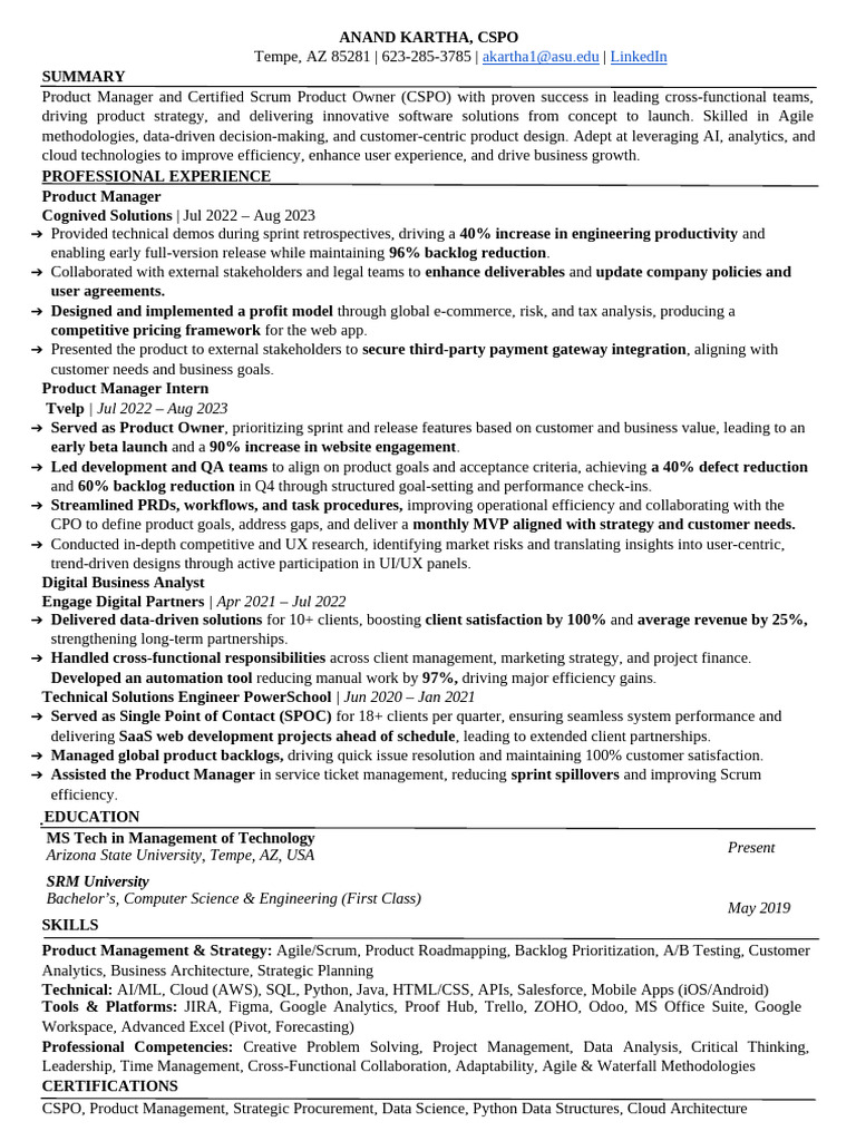 Anand Resume | PDF | Scrum (Software Development) | Computing