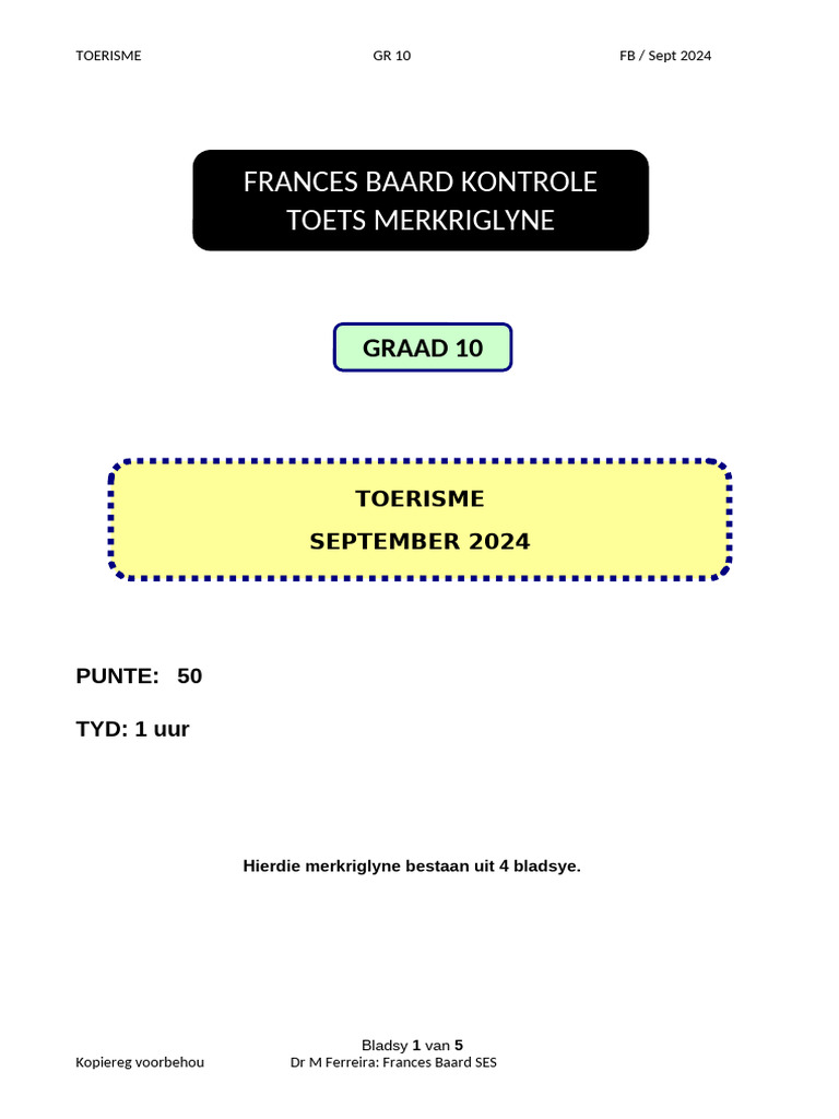 Toer Gr10 Sept Kontrole Toets 2024 MR | PDF