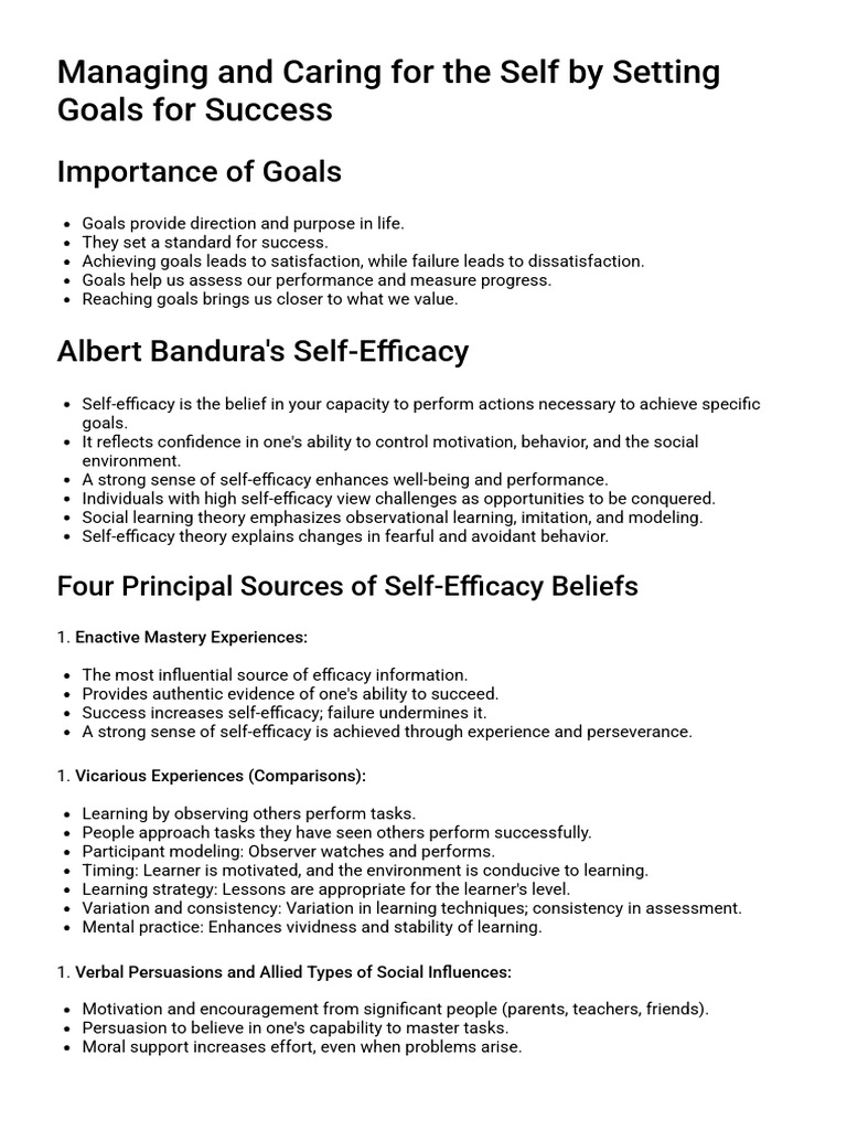 Goal Setting for Self-Improvement | PDF | Self Efficacy | Self Esteem
