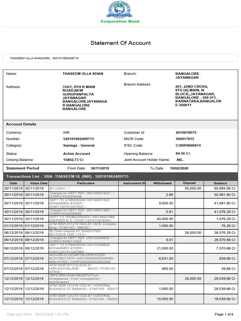 Personal Bank Statement | PDF | Payments | Trade