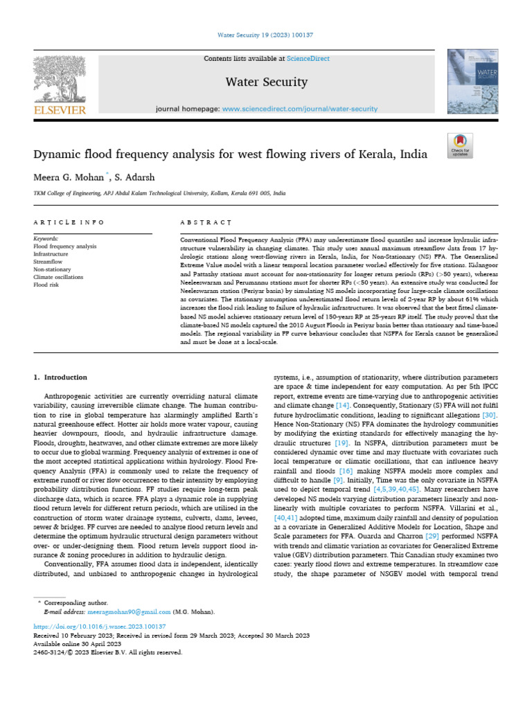 Dynamic Flood Frequency Analysis For West Flowing Rivers of 2023 Water ...