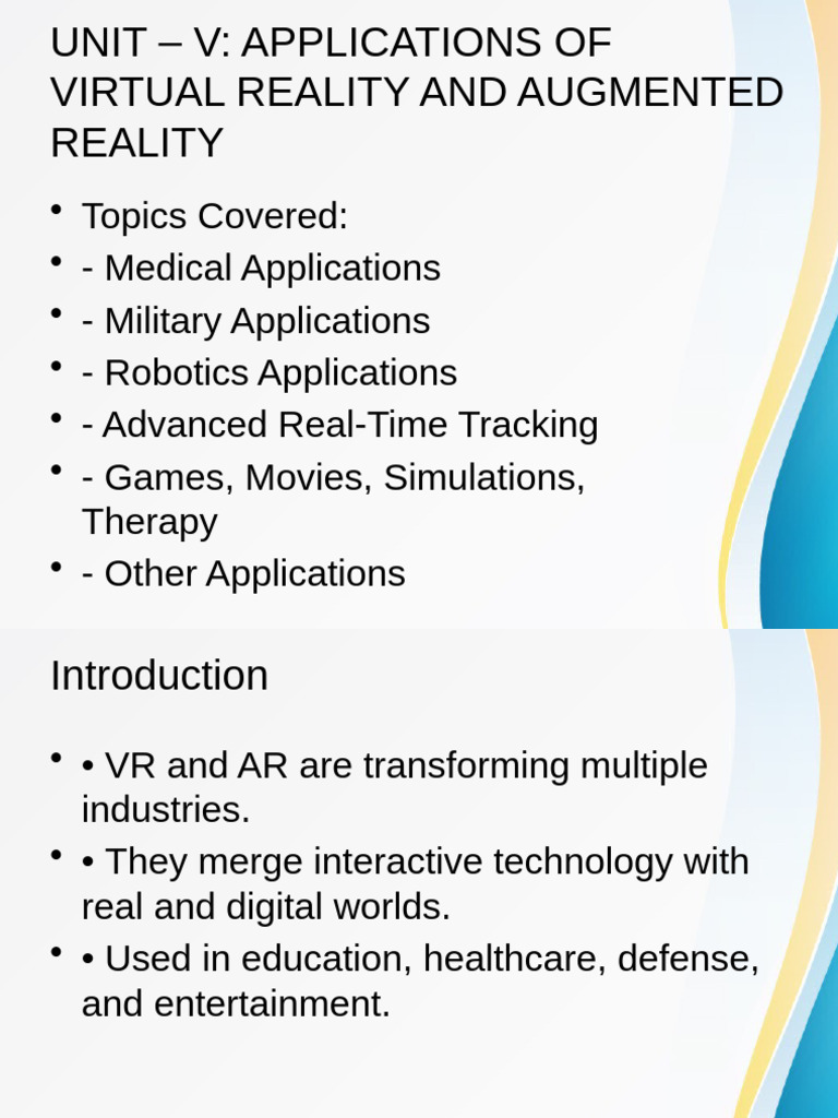 VR and AR Applications Across Industries | PDF | Virtual Reality ...