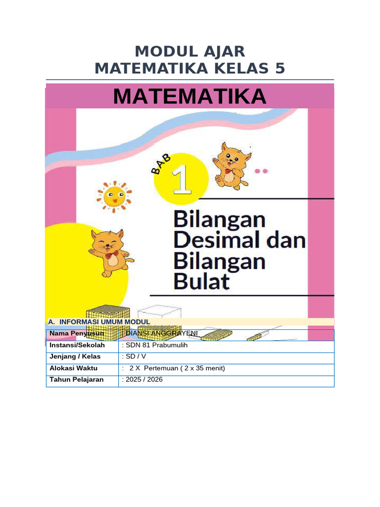 Modul Ajar Matematika Kelas 5 SD | PDF