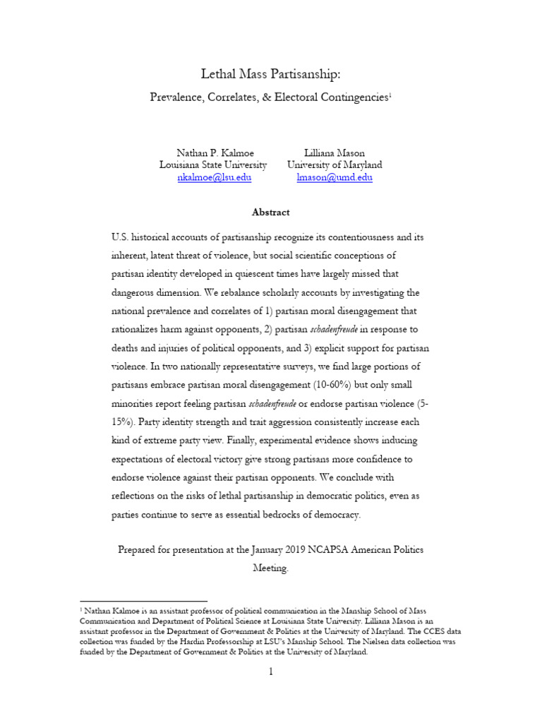 Lethal Partisanship in American Politics | PDF | Violence | Aggression