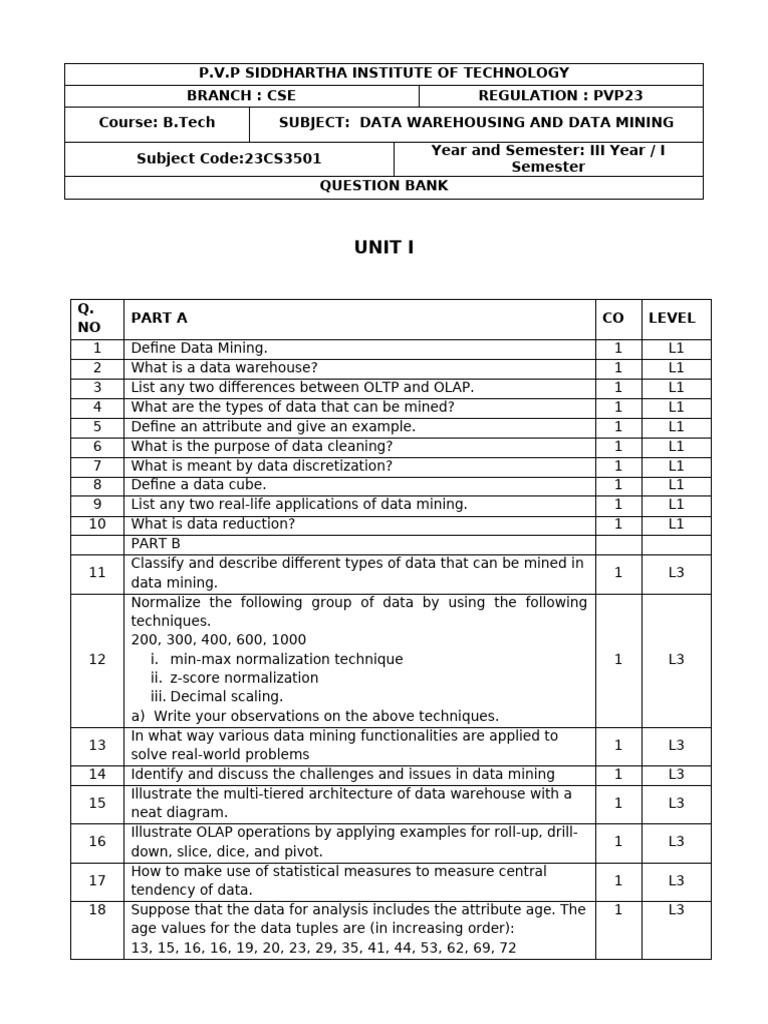 DW&DM Question Bank | PDF | Support Vector Machine | Cluster Analysis