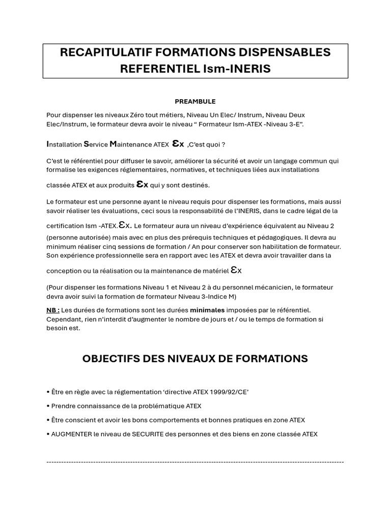 Recapitulatif Formation Dispensable Referentiel Ism | PDF