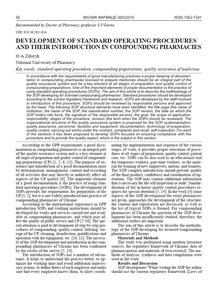 SOP Development for Compounding Pharmacies | PDF | Quality Assurance ...