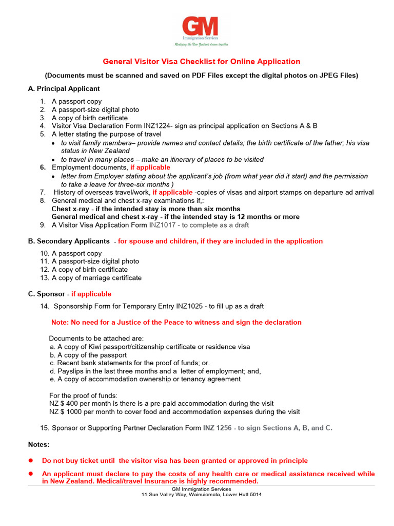 General Visitor Visa Checklist For Online Application | PDF | Travel ...