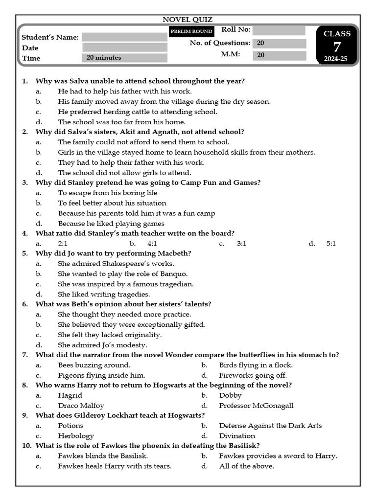 GRADE 7 Novel Quiz Prelims | PDF | Ebenezer Scrooge | Tiny Tim (A ...