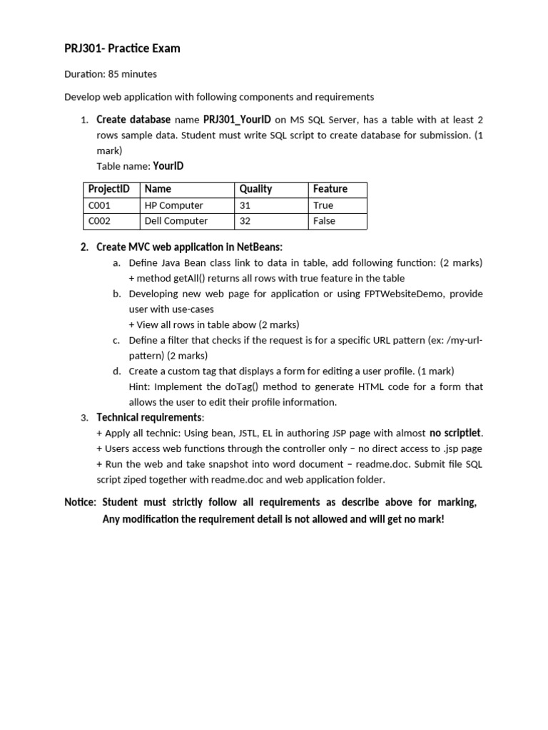 PRJ301 PracticalExam SU23 V1 | PDF
