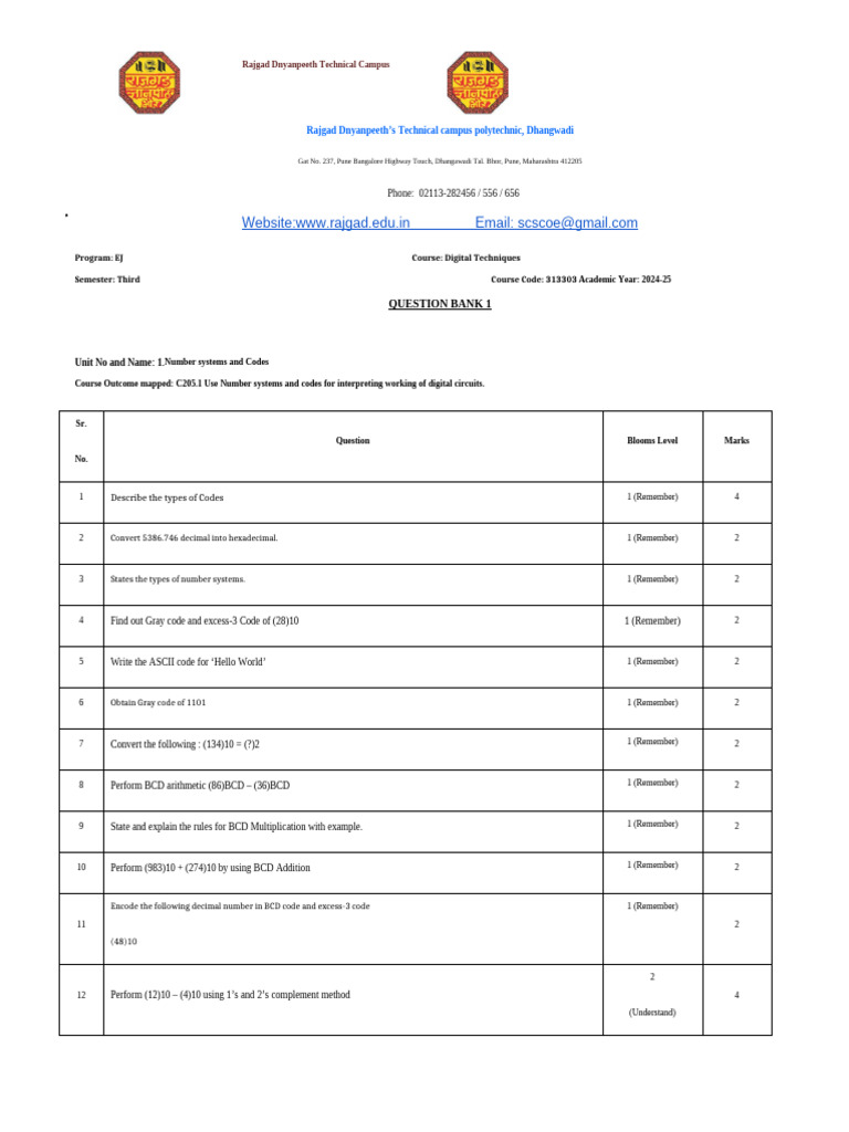Question Bank - 1 | PDF | Binary Coded Decimal | Number Theory