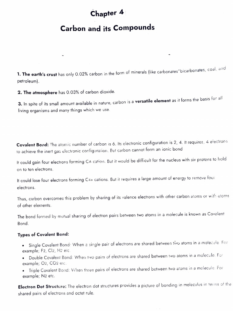 Carbon and Its Compounds Notes | PDF