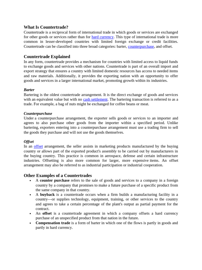Understanding Countertrade Basics | PDF | Barter | Exports