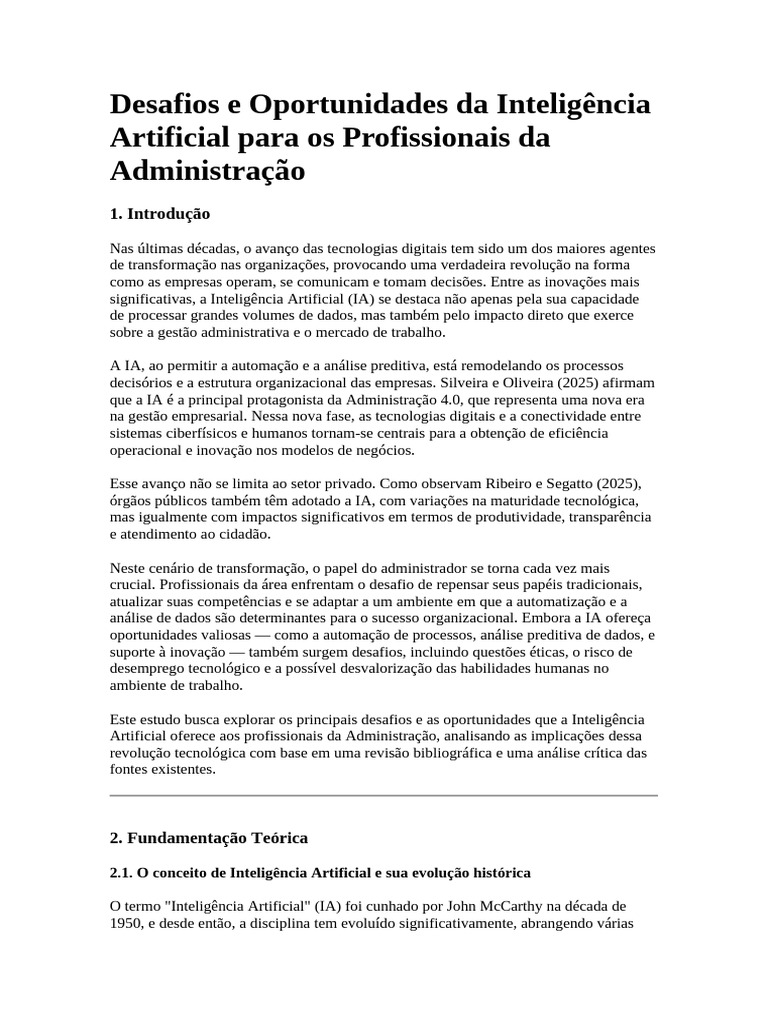 IA na Administração: Desafios e Oportunidades | PDF | Inteligência ...