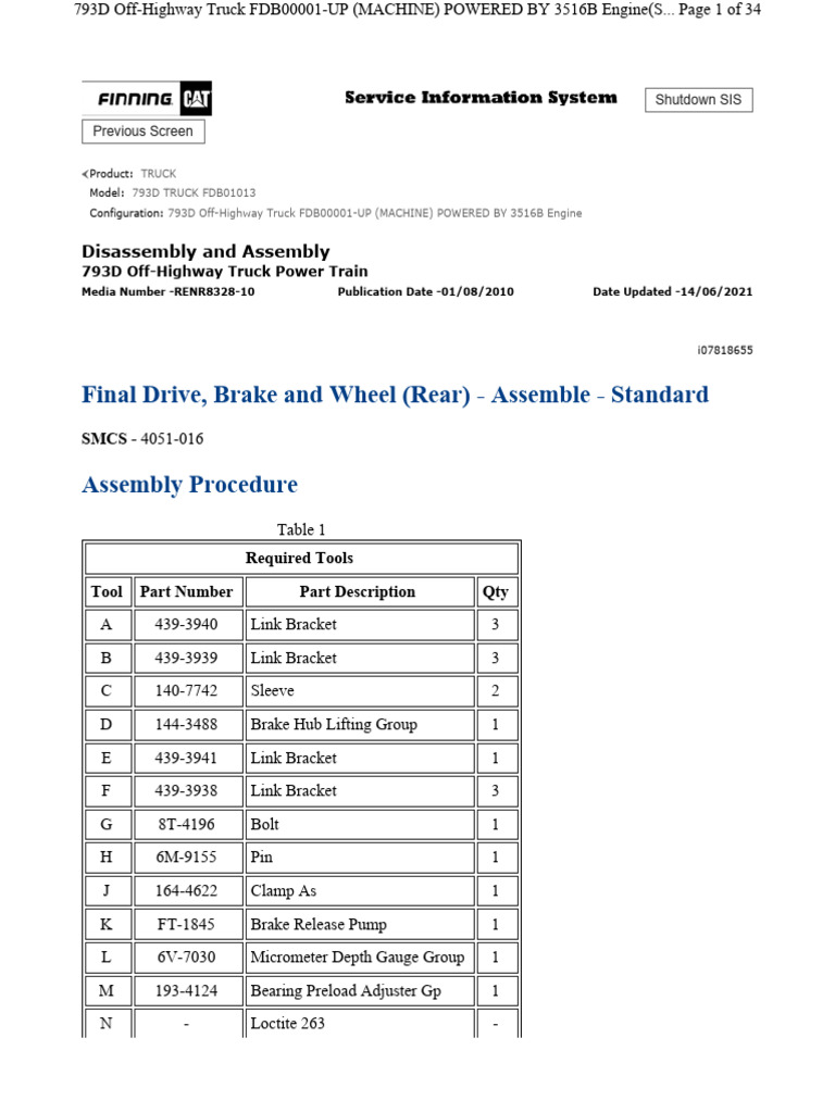 793D Truck Final Drive Assembly Guide | PDF | Bearing (Mechanical ...