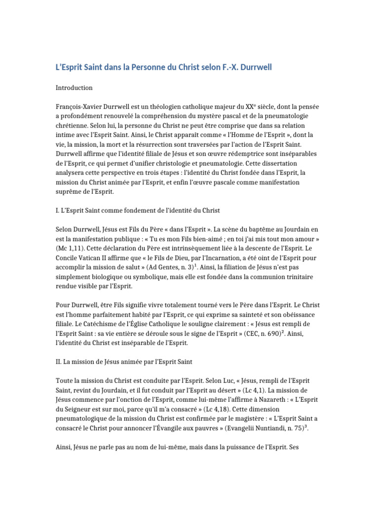 L'Esprit Saint et le Christ selon Durrwell | PDF | Jésus | Saint-Esprit