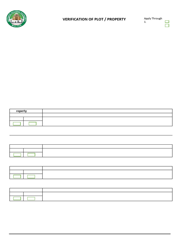 Property Verification Form for DHA Multan | PDF