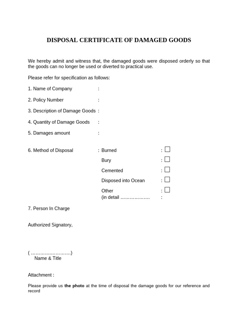Disposal Certificate of Damagedgoods | PDF