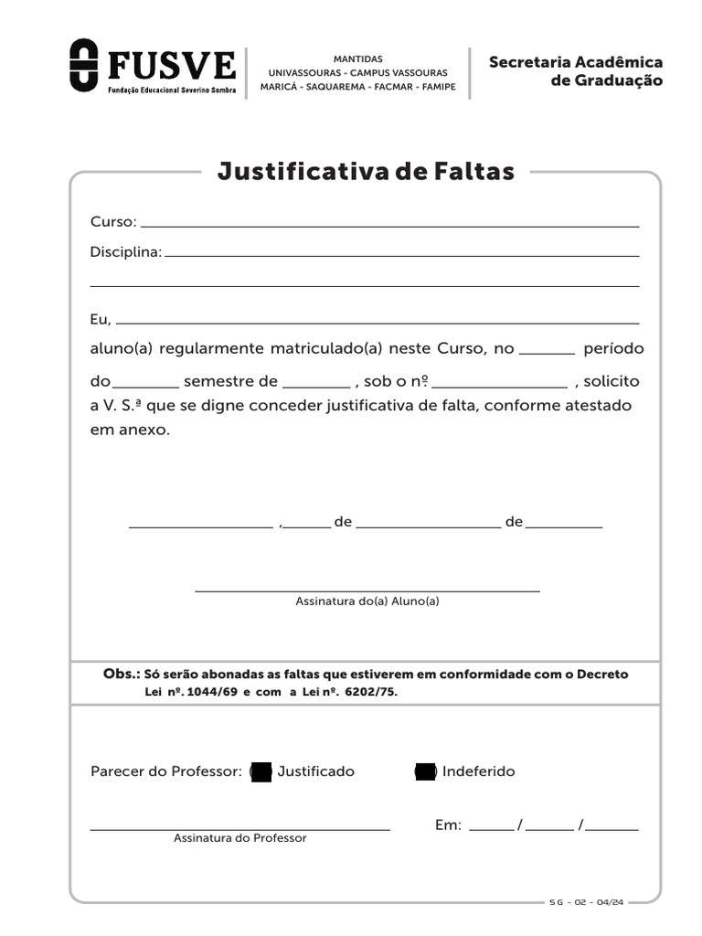 Justificativa de Faltas Acadêmicas | PDF