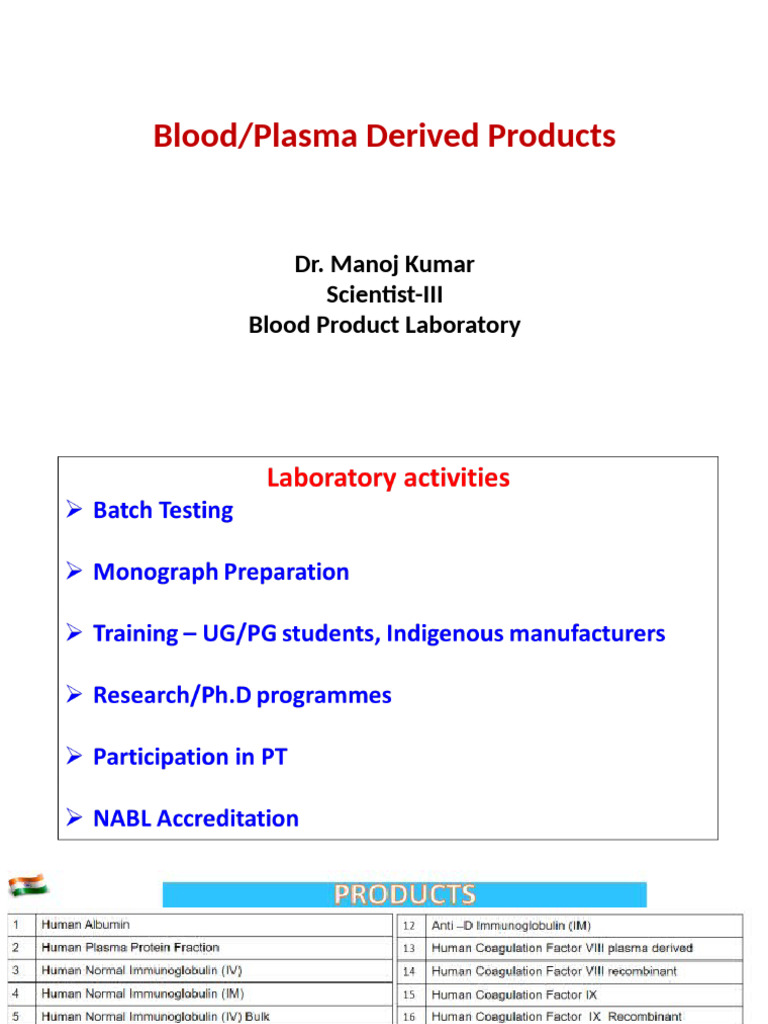 Blood and Plasma Derived Products Overview | PDF | Coagulation | Blood ...