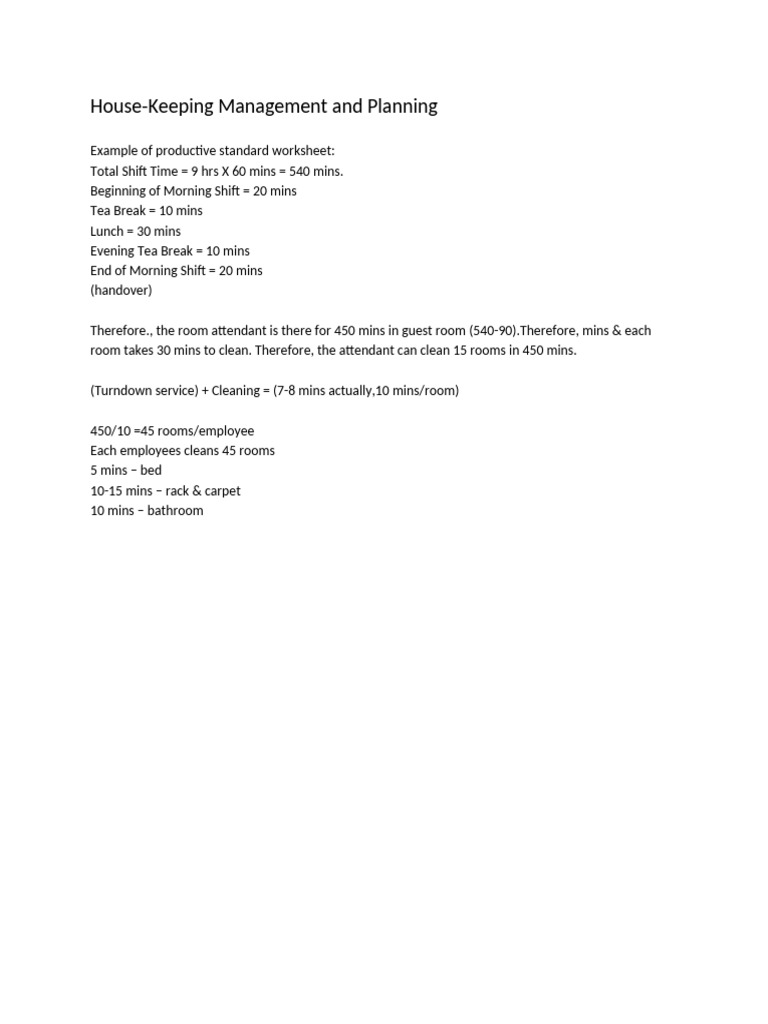 House Keeping Time Management | PDF