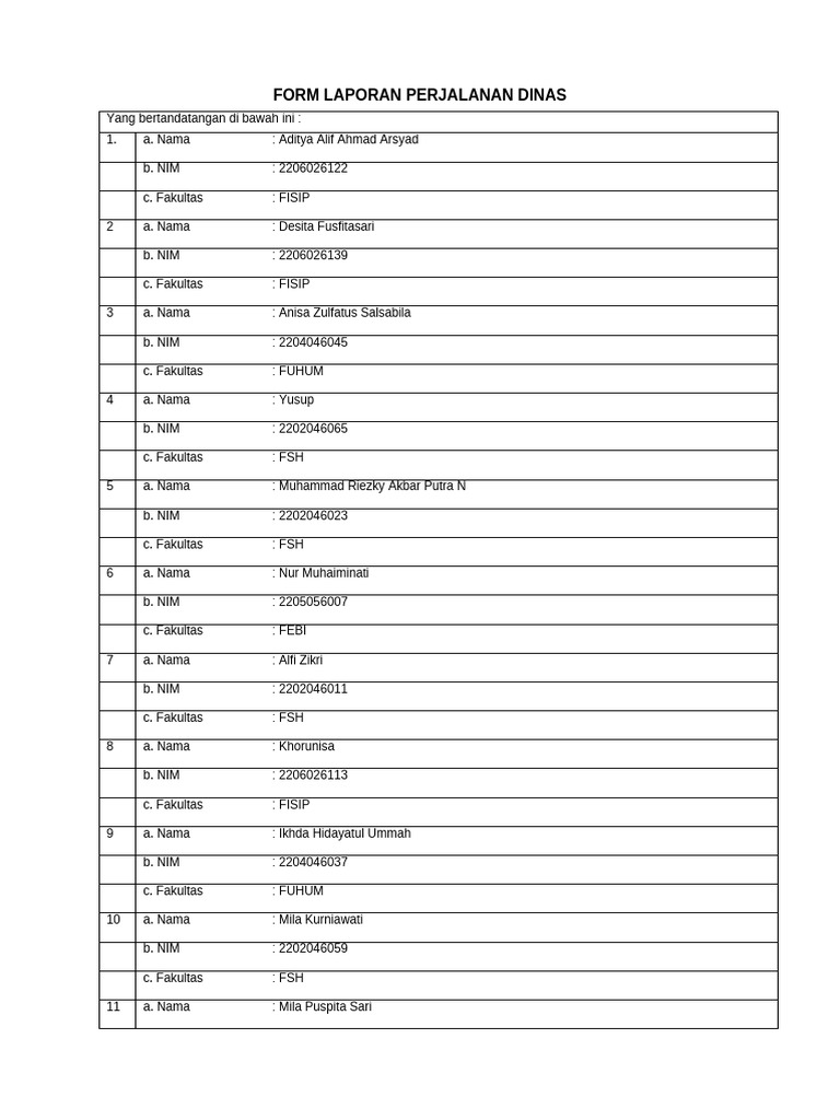 Form Laporan Perjalanan Dinas.rtf | PDF