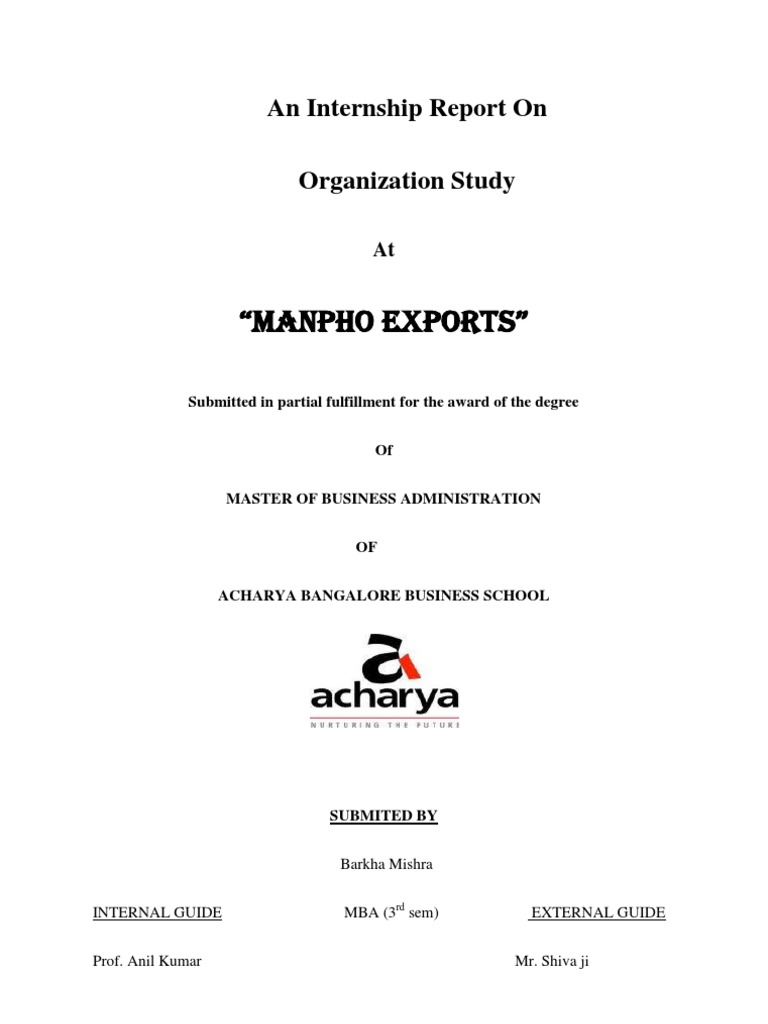MBA Internship Report: Manpho Exports | PDF | Academic Degree | Master ...