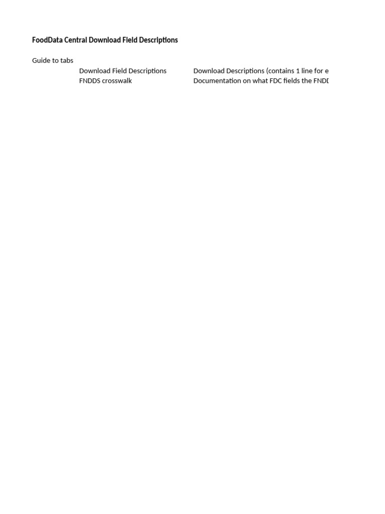 FoodData Central Field Descriptions Guide | PDF | Foods | Nutrients