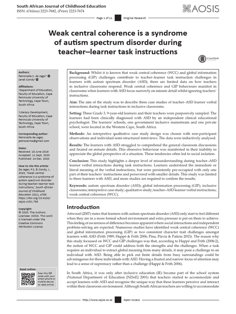 Weak Central Coherence in ASD Education | PDF | Learning | Autism