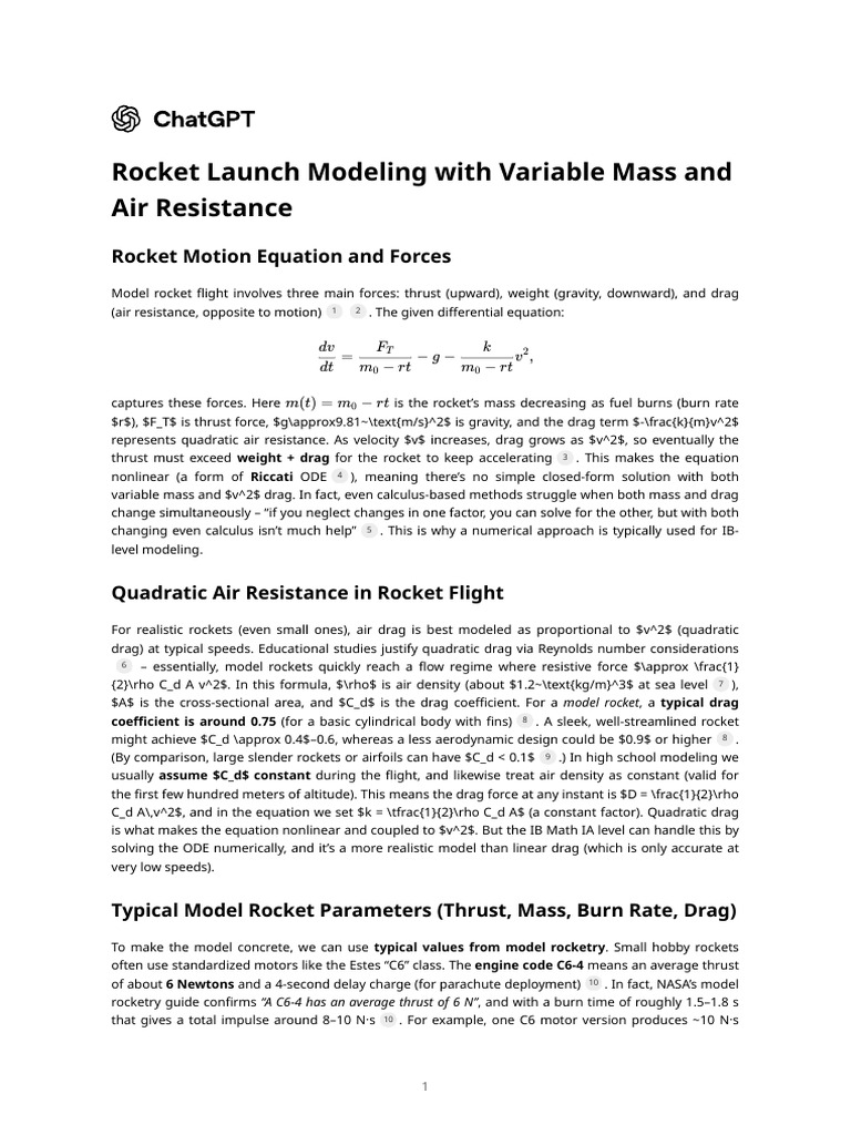 Rocket Flight Dynamics: Thrust & Drag | PDF | Drag (Physics) | Rocket