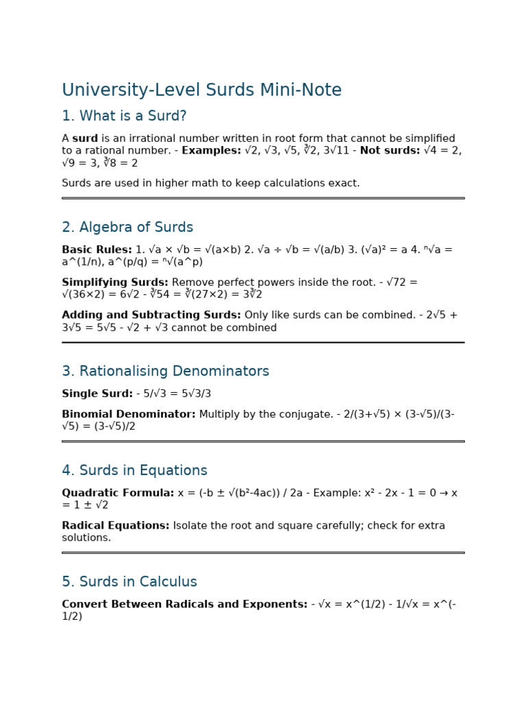University Surds Handout 2 | PDF