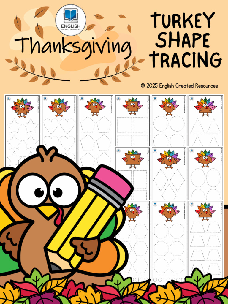 Thanksgiving Turkey Shape Tracing Copyright 2025 English Created ...