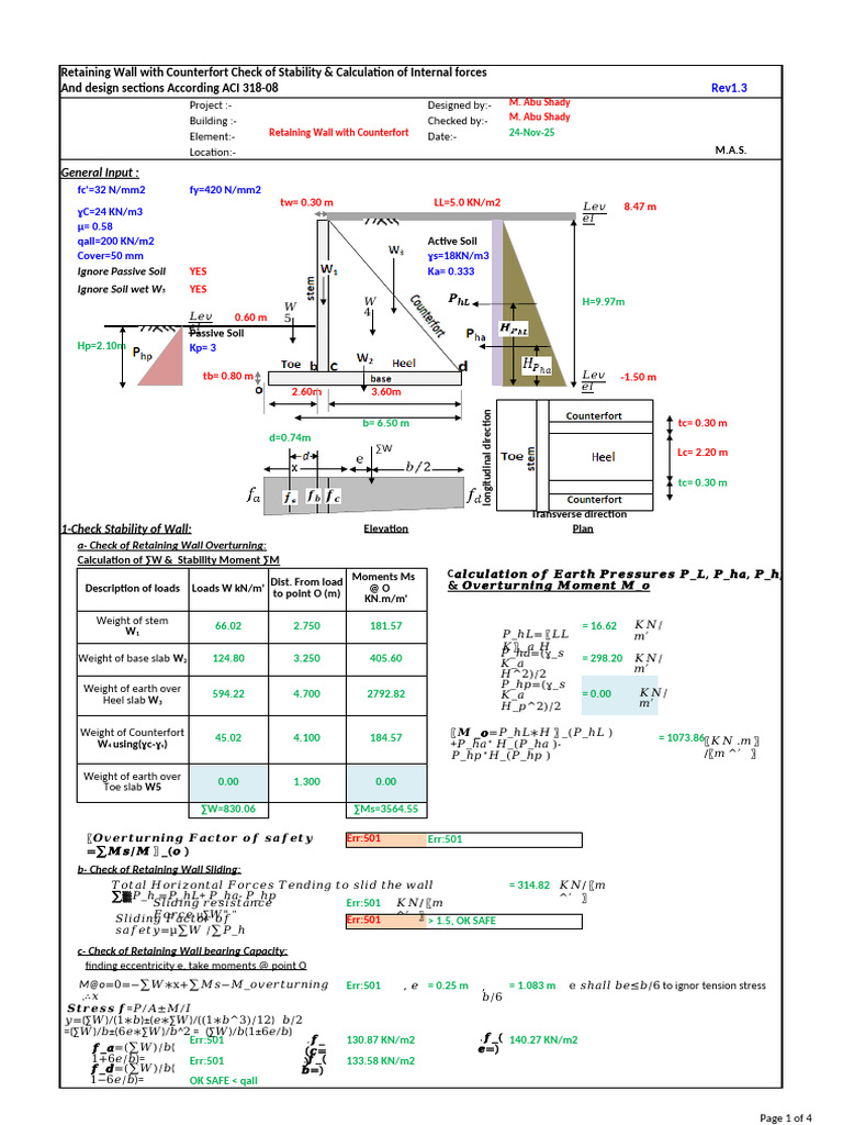 Retaining Wall Stability & Force Analysis | PDF | Soil | Civil Engineering