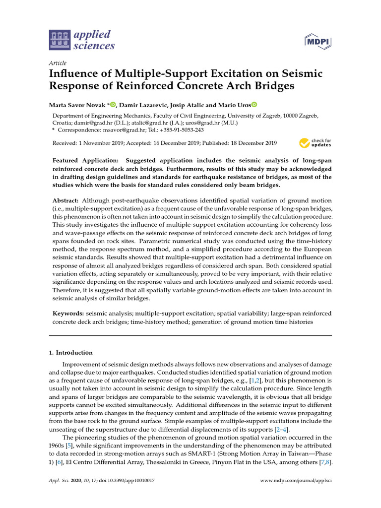 Applied Sciences: Influence of Multiple-Support Excitation On Seismic ...