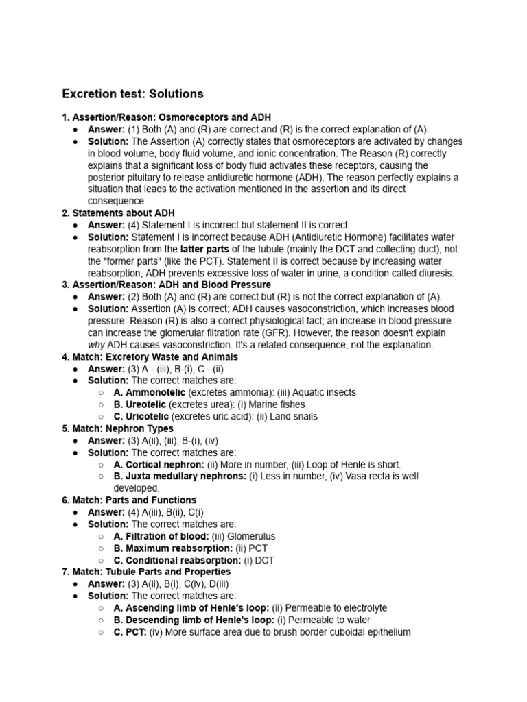 Excretion Test Solutionspdf 250614 231808 | PDF | Angiotensin | Kidney