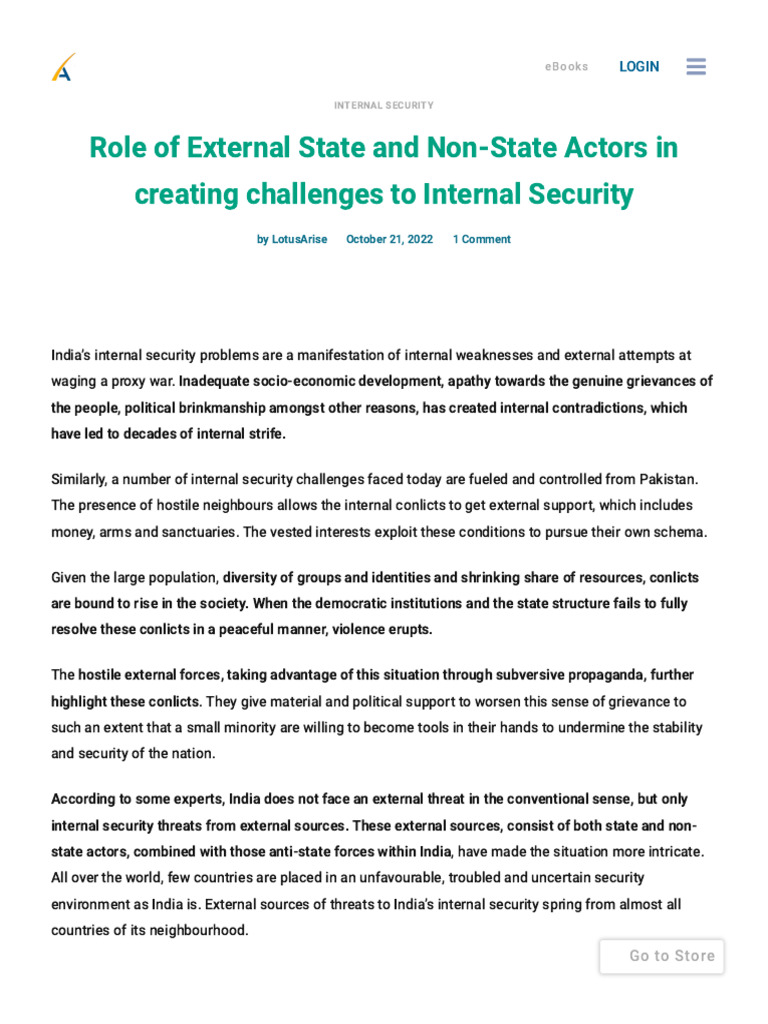 Role of External State and Non-State Actors in Creating Challenges to ...
