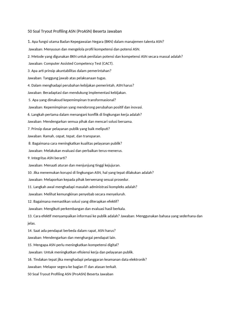 50 Soal Tryout Profiling ASN | PDF