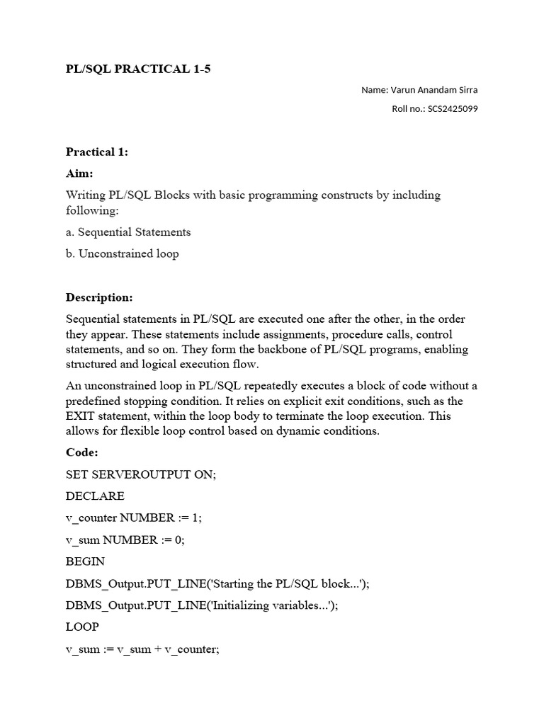 PL/SQL Practical Exercises Guide | PDF | Control Flow | Pl/Sql